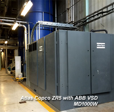 Refurbished Atlas Copco ZR5 315 kW MD1000W and ABB VSD Conversion In Bev Magor Gwent